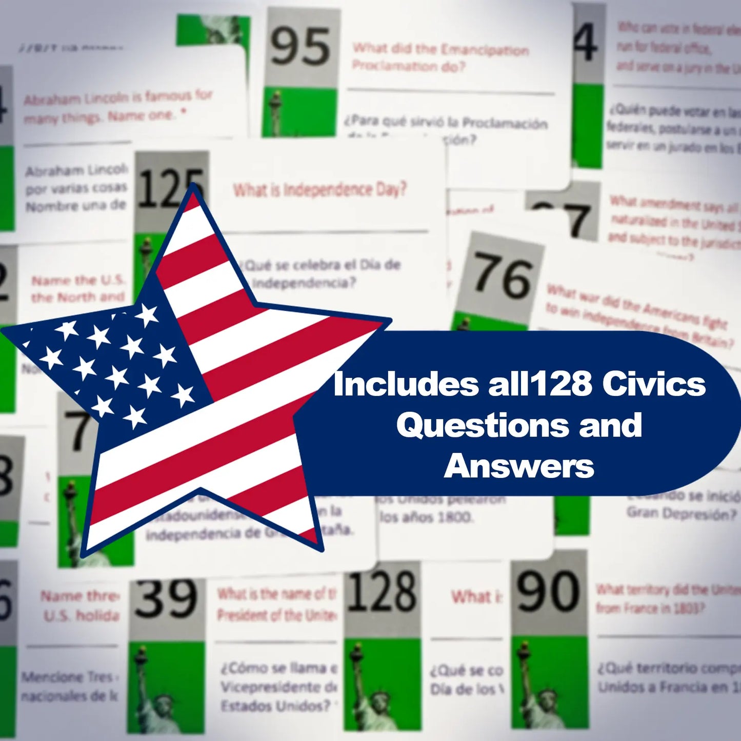 📚 2026 US Citizenship Flash Cards (Spanish/English) – 128 USCIS Questions & Answers by STICQUE