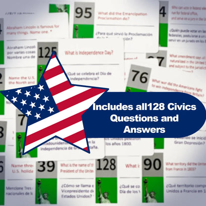📚 2026 US Citizenship Flash Cards (Spanish/English) – 128 USCIS Questions & Answers by STICQUE