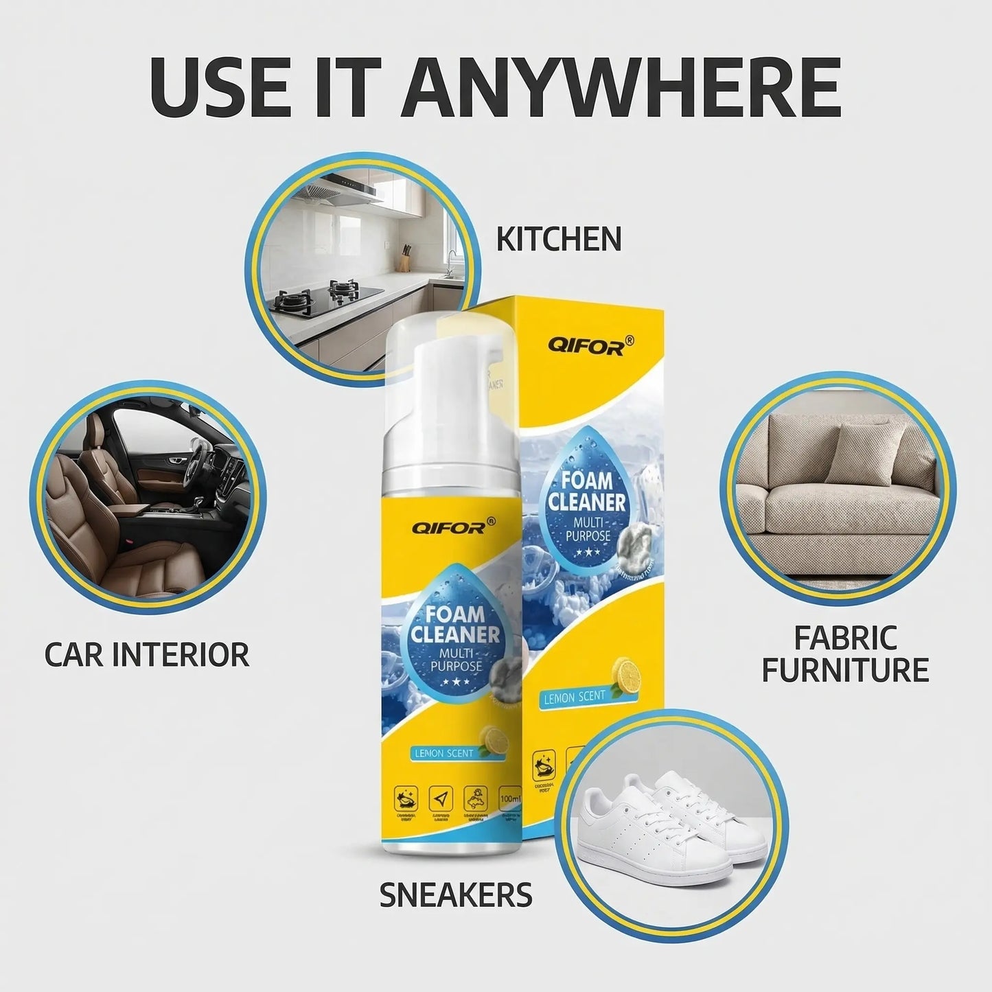 💨 Stop Scrubbing! QIFOR Pro Foam Cleaner – Deep Stain Removal for Car Interior & Home Furniture