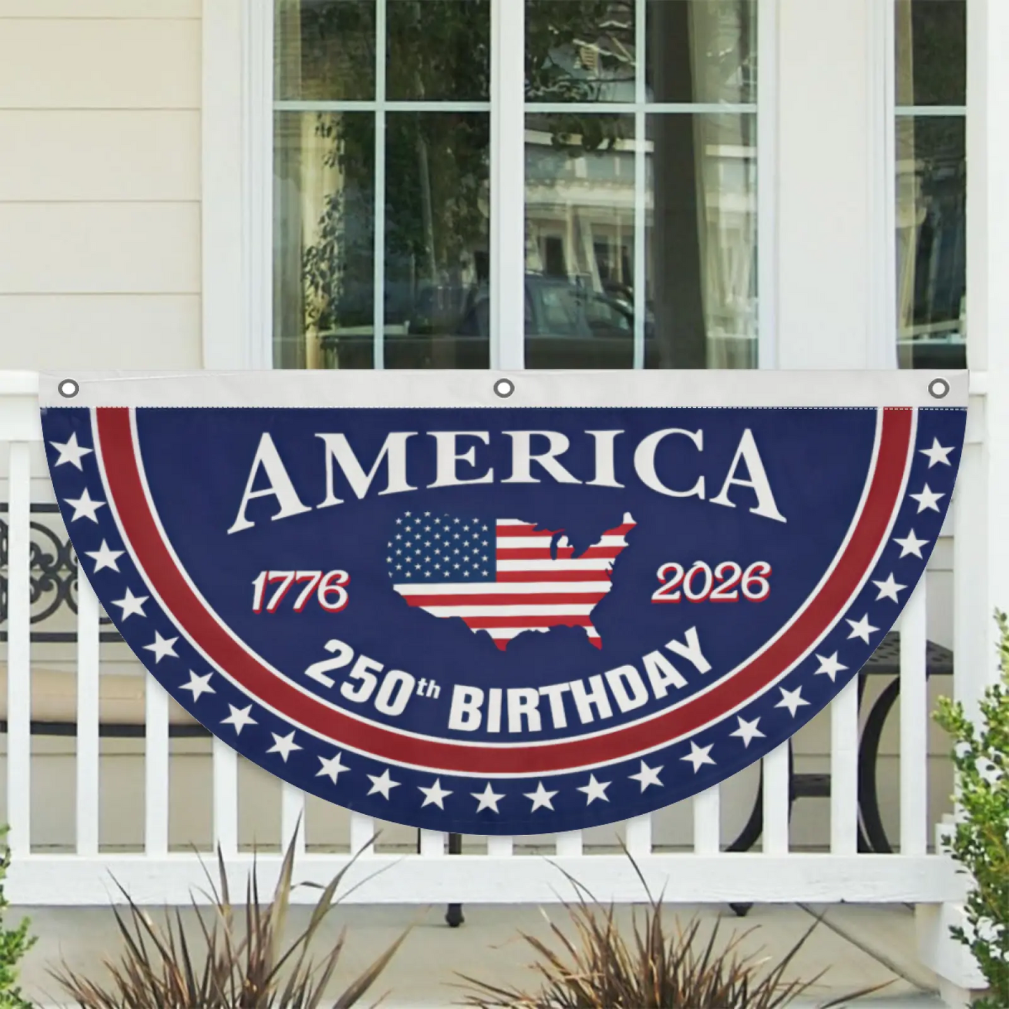 🇺🇸🎉 America 250th Birthday Semicircular Flag Banner – 1776–2026 Patriotic Bunting, 4th of July Porch Decor