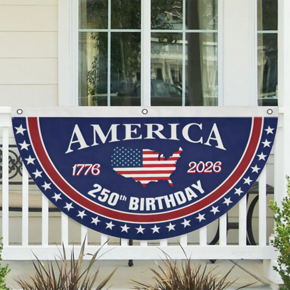 🇺🇸🎉 America 250th Birthday Semicircular Flag Banner – 1776–2026 Patriotic Bunting, 4th of July Porch Decor