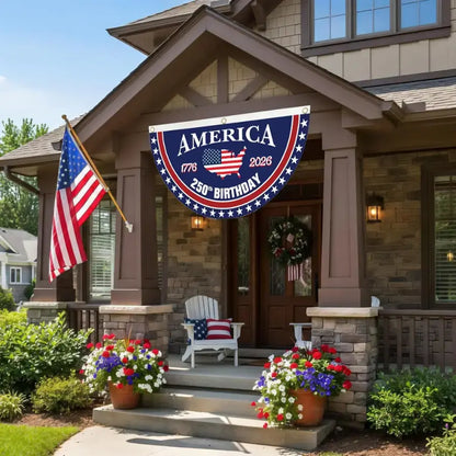 🇺🇸🎉 America 250th Birthday Semicircular Flag Banner – 1776–2026 Patriotic Bunting, 4th of July Porch Decor