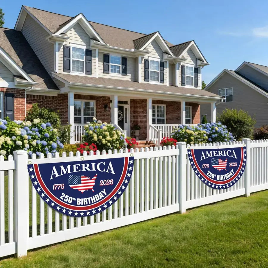 🇺🇸🎉 America 250th Birthday Semicircular Flag Banner – 1776–2026 Patriotic Bunting, 4th of July Porch Decor