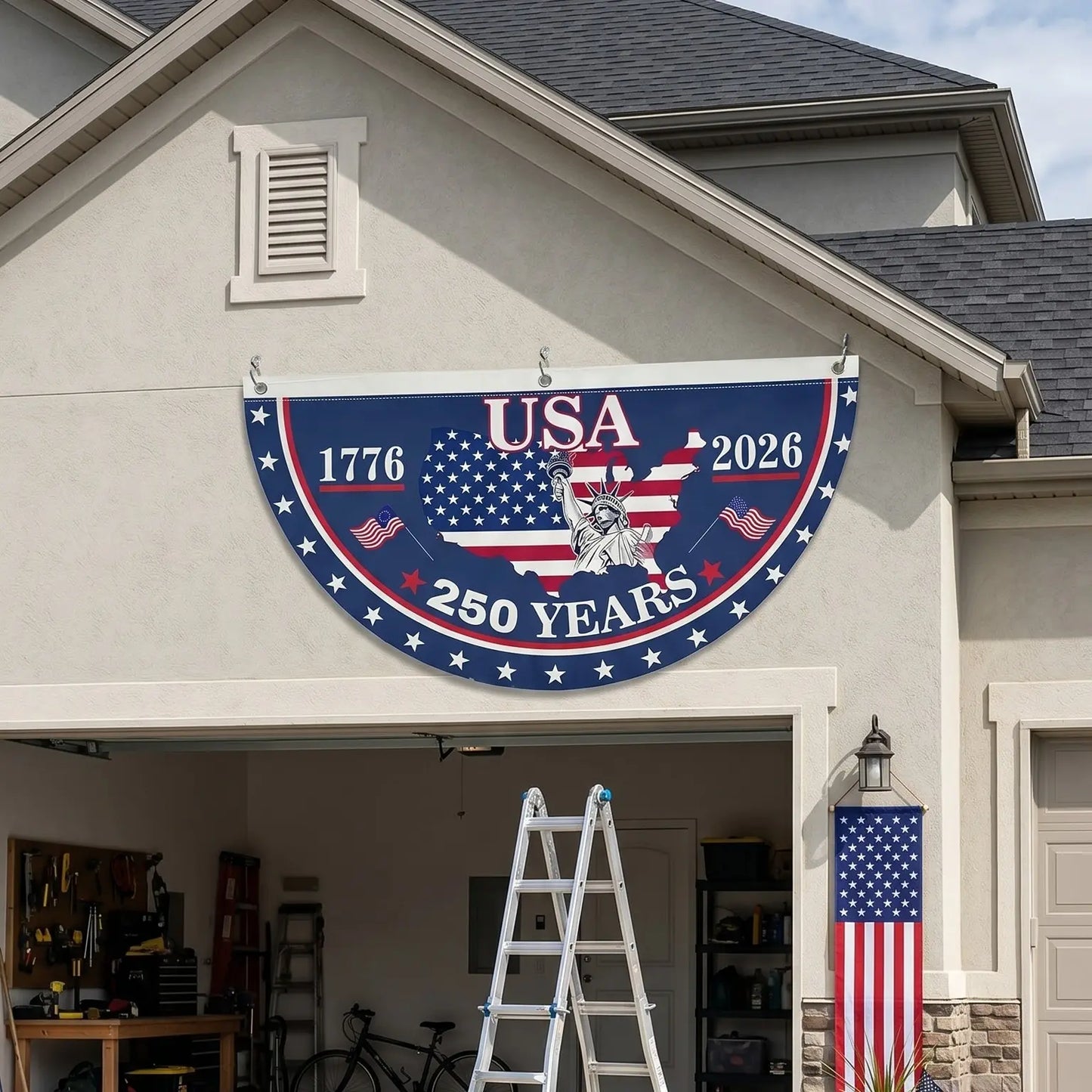 🇺🇸🎉 America 250th Birthday Semicircular Flag Banner – 1776–2026 Patriotic Bunting, 4th of July Porch Decor