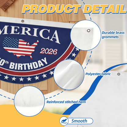 🇺🇸🎉 America 250th Birthday Semicircular Flag Banner – 1776–2026 Patriotic Bunting, 4th of July Porch Decor