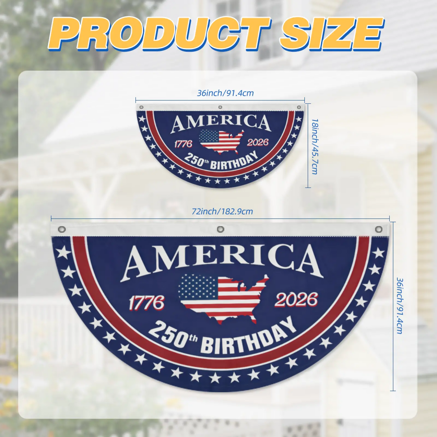 🇺🇸🎉 America 250th Birthday Semicircular Flag Banner – 1776–2026 Patriotic Bunting, 4th of July Porch Decor