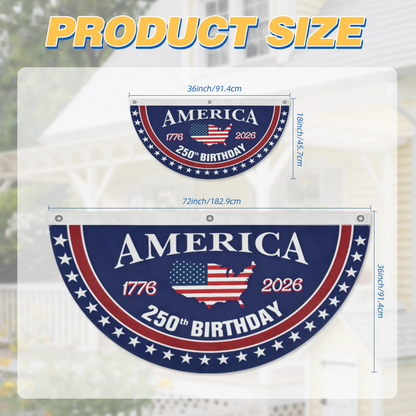🇺🇸🎉 America 250th Birthday Semicircular Flag Banner – 1776–2026 Patriotic Bunting, 4th of July Porch Decor