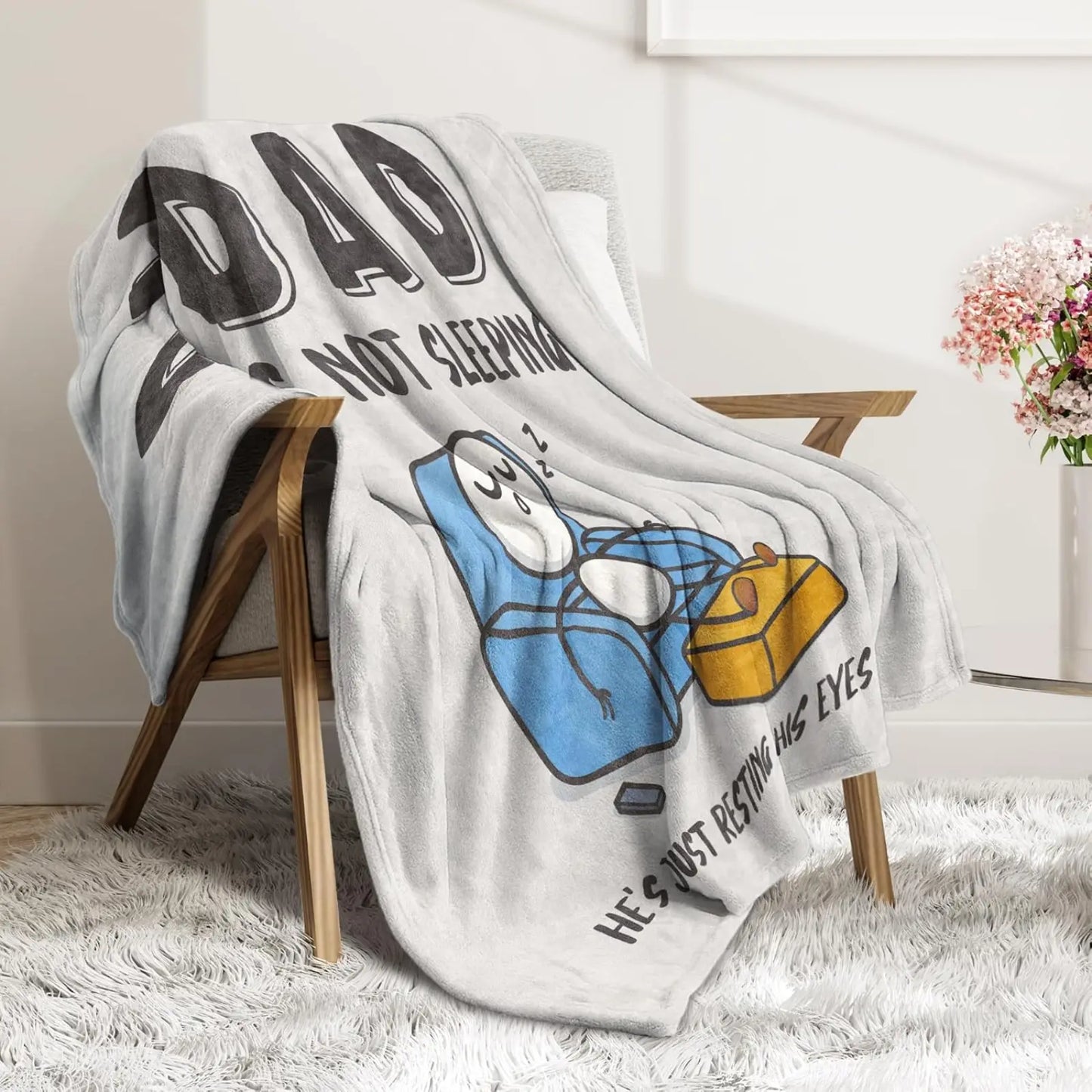 😂🛋️ “Dad Is Not Sleeping” Flannel Blanket – Funny Father's Day Gift for Dad/Husband, Super Soft Throw