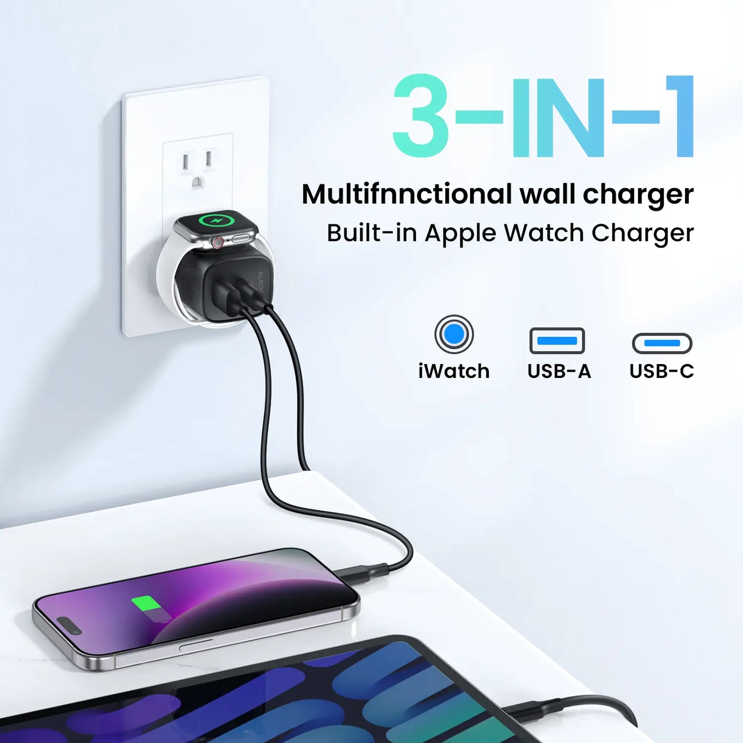 📱 TOPADRE 3-in-1 Magnetic Wireless Charger –⚡20W PD USB-C Block + Cable, for iPhone & iWatch