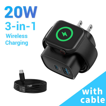 📱 TOPADRE 3-in-1 Magnetic Wireless Charger –⚡20W PD USB-C Block + Cable, for iPhone & iWatch
