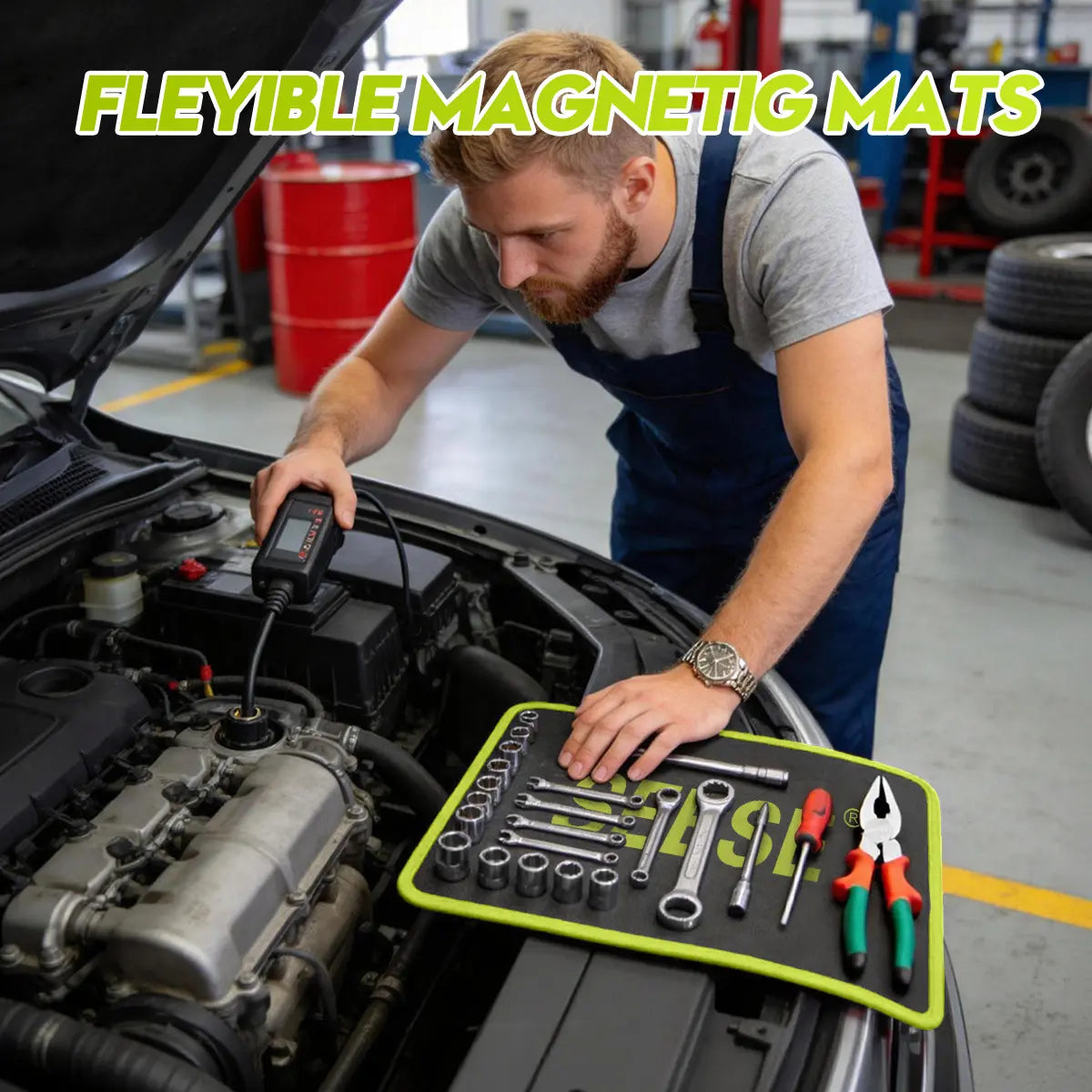 【FathersDayGift🎁】SEESE 3PCS Heavy-Duty Magnetic Tool Mats - Flexible Non-Slip PVC Organizer for Garage & Auto Repair