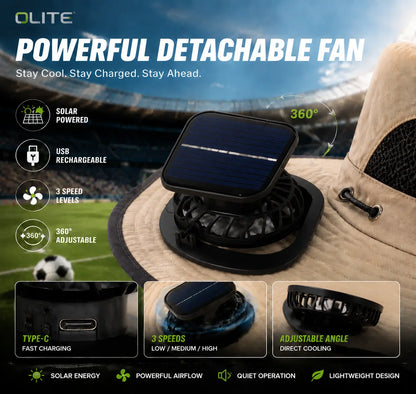 New Solar-Powered Outdoor Cooling Fan Hat — Unisex Solar Fan Sun Hat, Rechargeable Cooling Bucket Hat with Water Resistance for Watching Games, Golf Matches & Outdoor Sports