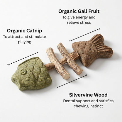Catnip and Silvervine Chew, Natural Fishbone Chew Toy for Cats