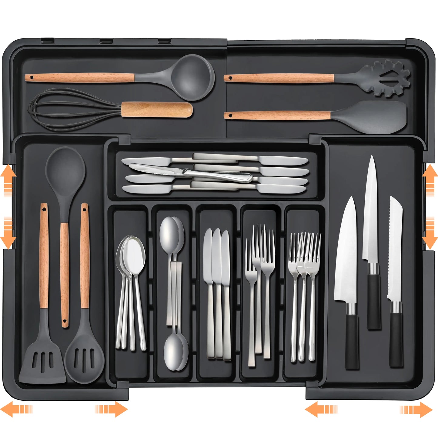 Expandable Kitchen Silverware Organizer, BPA-Free Adjustable Drawer Cutlery Tray for Home Office Makeup