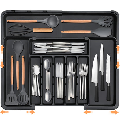 Expandable Kitchen Silverware Organizer, BPA-Free Adjustable Drawer Cutlery Tray for Home Office Makeup