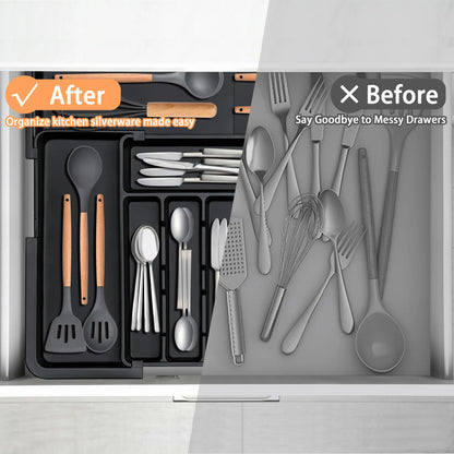 Expandable Kitchen Silverware Organizer, BPA-Free Adjustable Drawer Cutlery Tray for Home Office Makeup