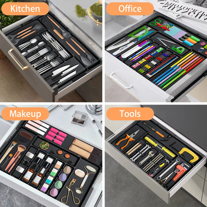 Expandable Kitchen Silverware Organizer, BPA-Free Adjustable Drawer Cutlery Tray for Home Office Makeup