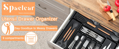 Expandable Kitchen Silverware Organizer, BPA-Free Adjustable Drawer Cutlery Tray for Home Office Makeup