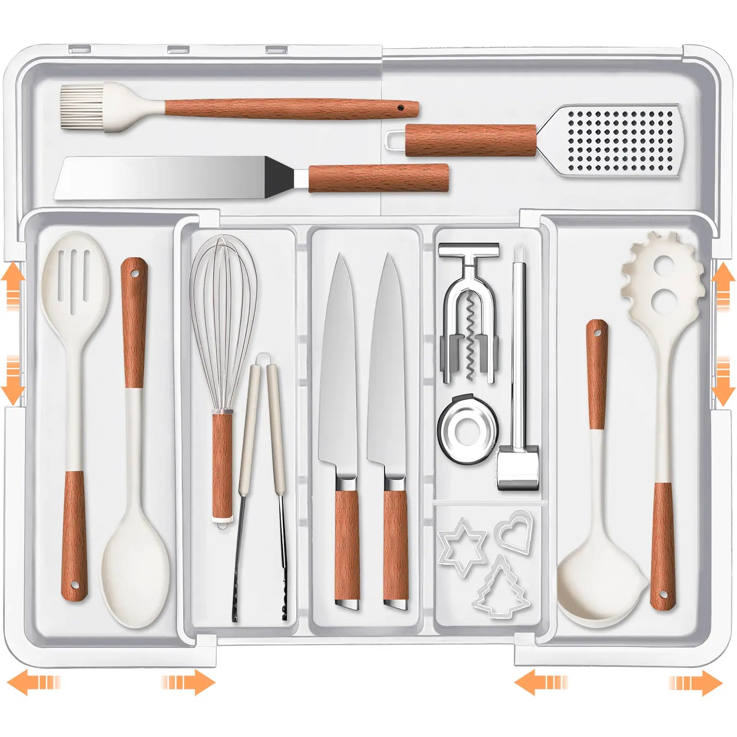 Expandable Kitchen Silverware Organizer, BPA-Free Adjustable Drawer Cutlery Tray for Home Office Makeup