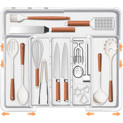 Expandable Kitchen Silverware Organizer, BPA-Free Adjustable Drawer Cutlery Tray for Home Office Makeup