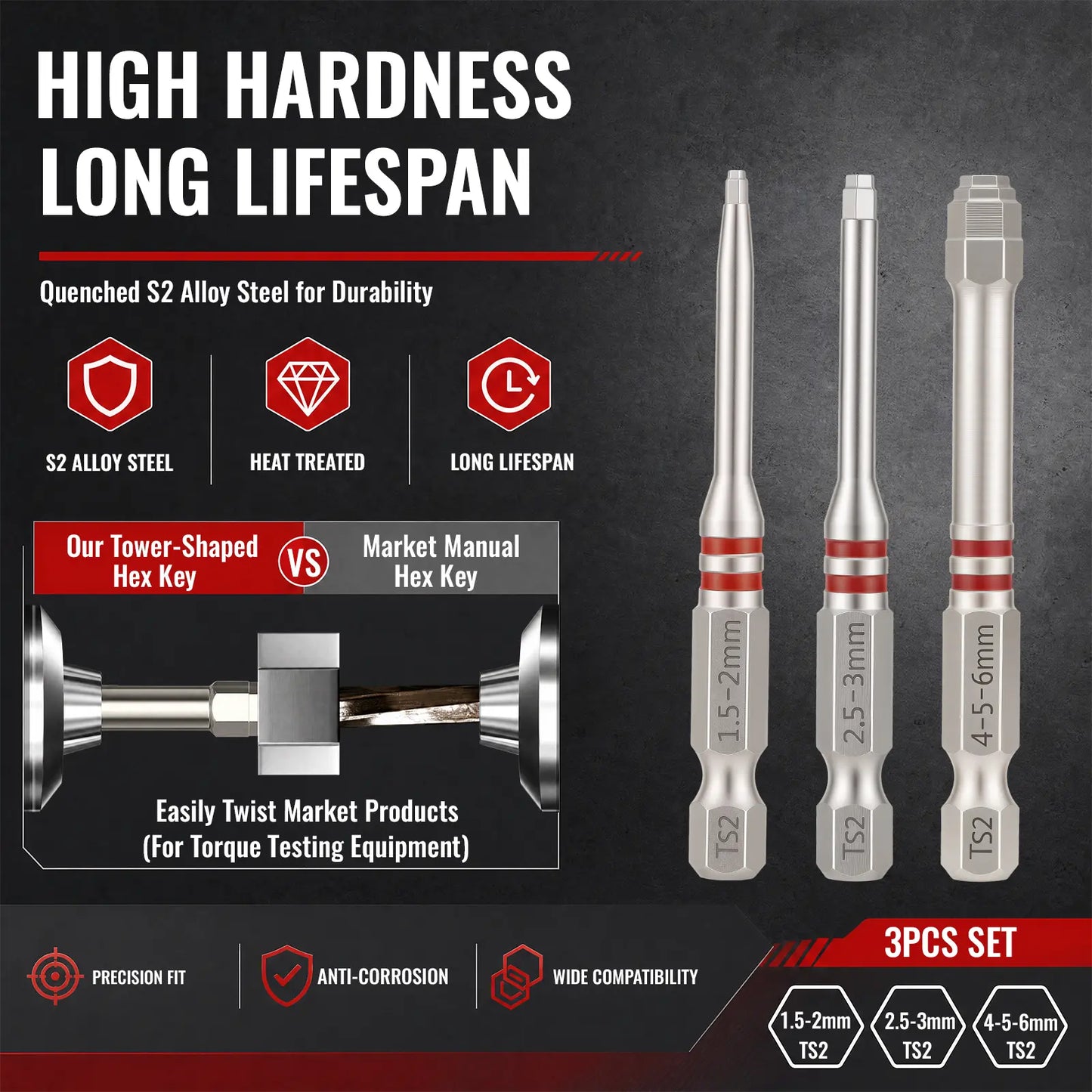 🔩6pcs Magnetic Tower Hex Screwdriver Bits Set, Anti-Slip High Hardness Precision Drill Bits for Household & Auto Repair