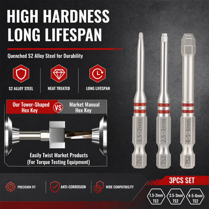 🔩6pcs Magnetic Tower Hex Screwdriver Bits Set, Anti-Slip High Hardness Precision Drill Bits for Household & Auto Repair