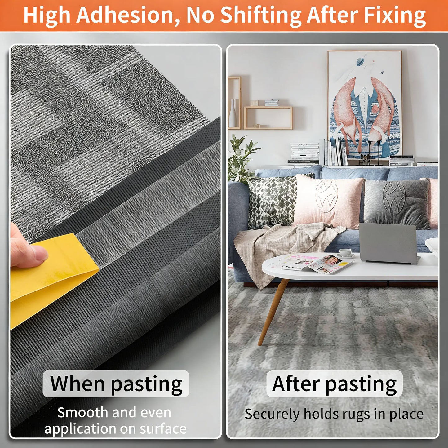 Heavy-Duty Grid Double Sided Tape, Waterproof Removable No Residue Tape for Carpet Home Decor