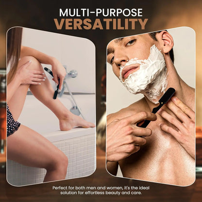 Unisex Barber Straight Razor with 10 Blades, Classic Shaving Tool for Men Women & Grooming Gift