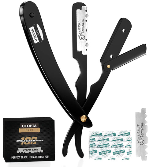 Unisex Barber Straight Razor with 10 Blades, Classic Shaving Tool for Men Women & Grooming Gift