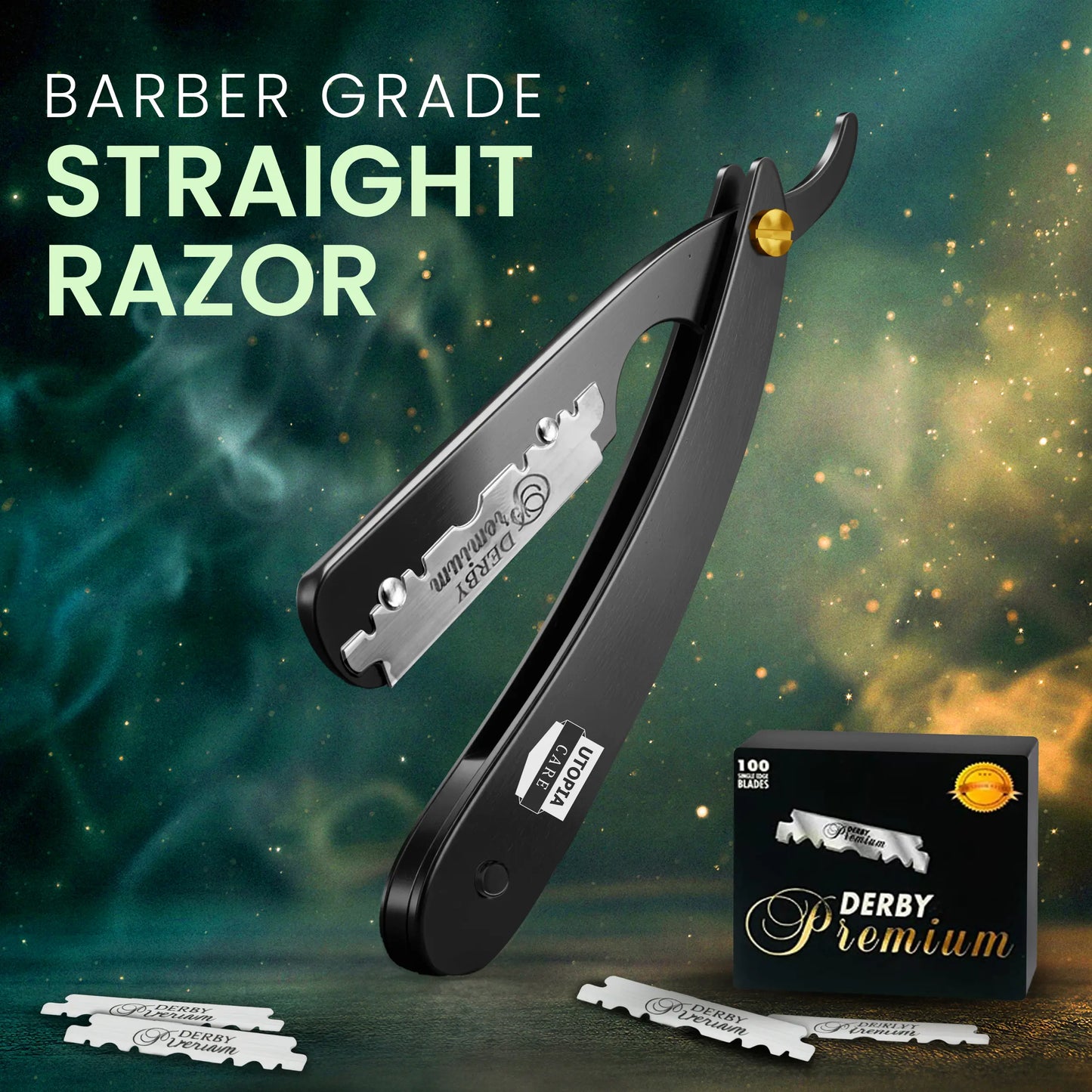 Unisex Barber Straight Razor with 10 Blades, Classic Shaving Tool for Men Women & Grooming Gift