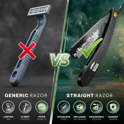 Unisex Barber Straight Razor with 10 Blades, Classic Shaving Tool for Men Women & Grooming Gift
