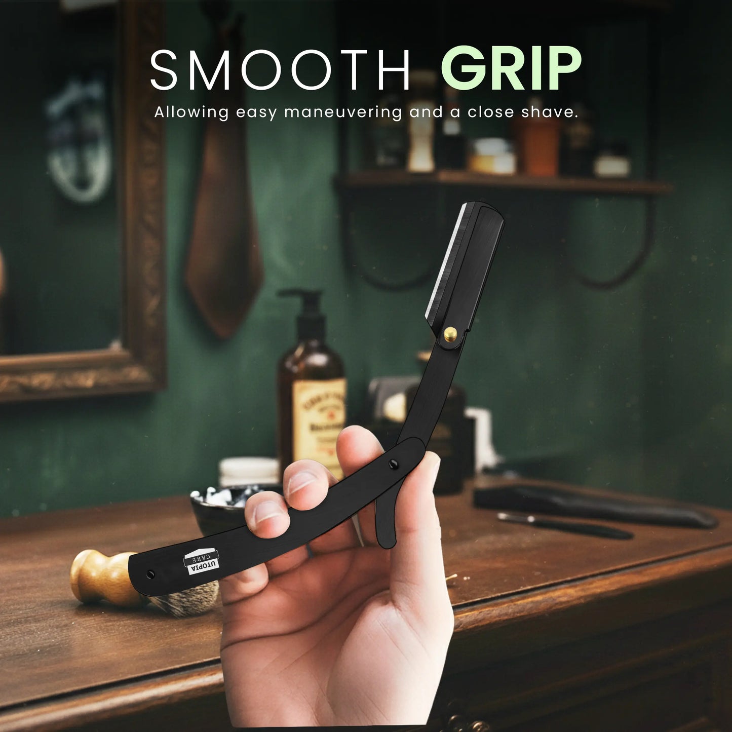 Unisex Barber Straight Razor with 10 Blades, Classic Shaving Tool for Men Women & Grooming Gift