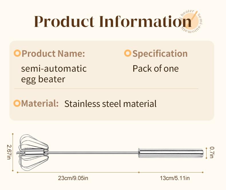 🥄Semi-Automatic Stainless Egg & Milk Whisk