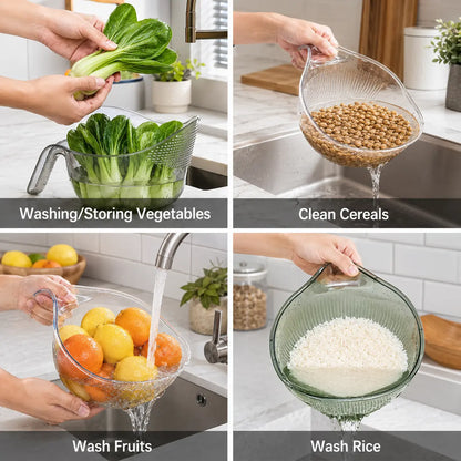🍚Multi-Use Rice Strainer Bowl, BPA-Free Clear Colander with Handle