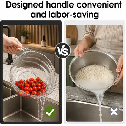 🍚Multi-Use Rice Strainer Bowl, BPA-Free Clear Colander with Handle