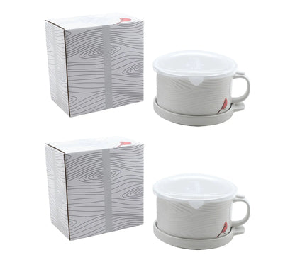 🎁2 Pack 25oz Ceramic Meal Mugs with Lid & Tray