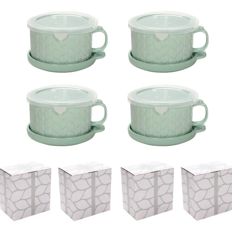 🎁2 Pack 25oz Ceramic Meal Mugs with Lid & Tray