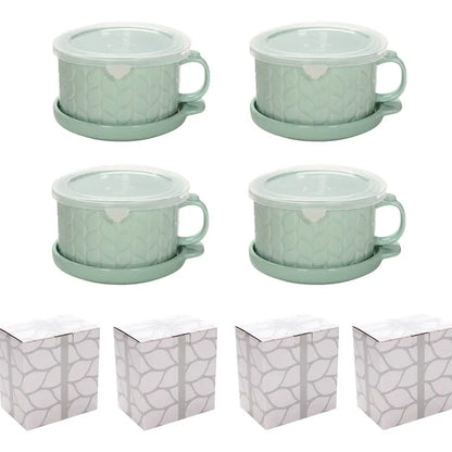 🎁2 Pack 25oz Ceramic Meal Mugs with Lid & Tray