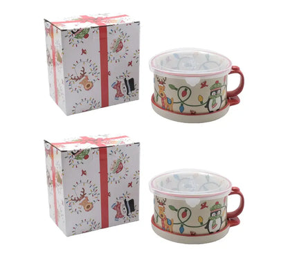 🎁2 Pack 25oz Ceramic Meal Mugs with Lid & Tray