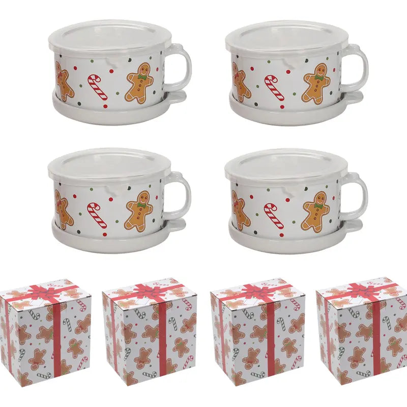 🎁2 Pack 25oz Ceramic Meal Mugs with Lid & Tray