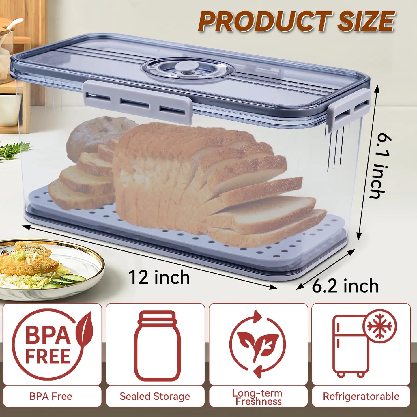 🥖 Gray Timed Sealed Bread Storage Box