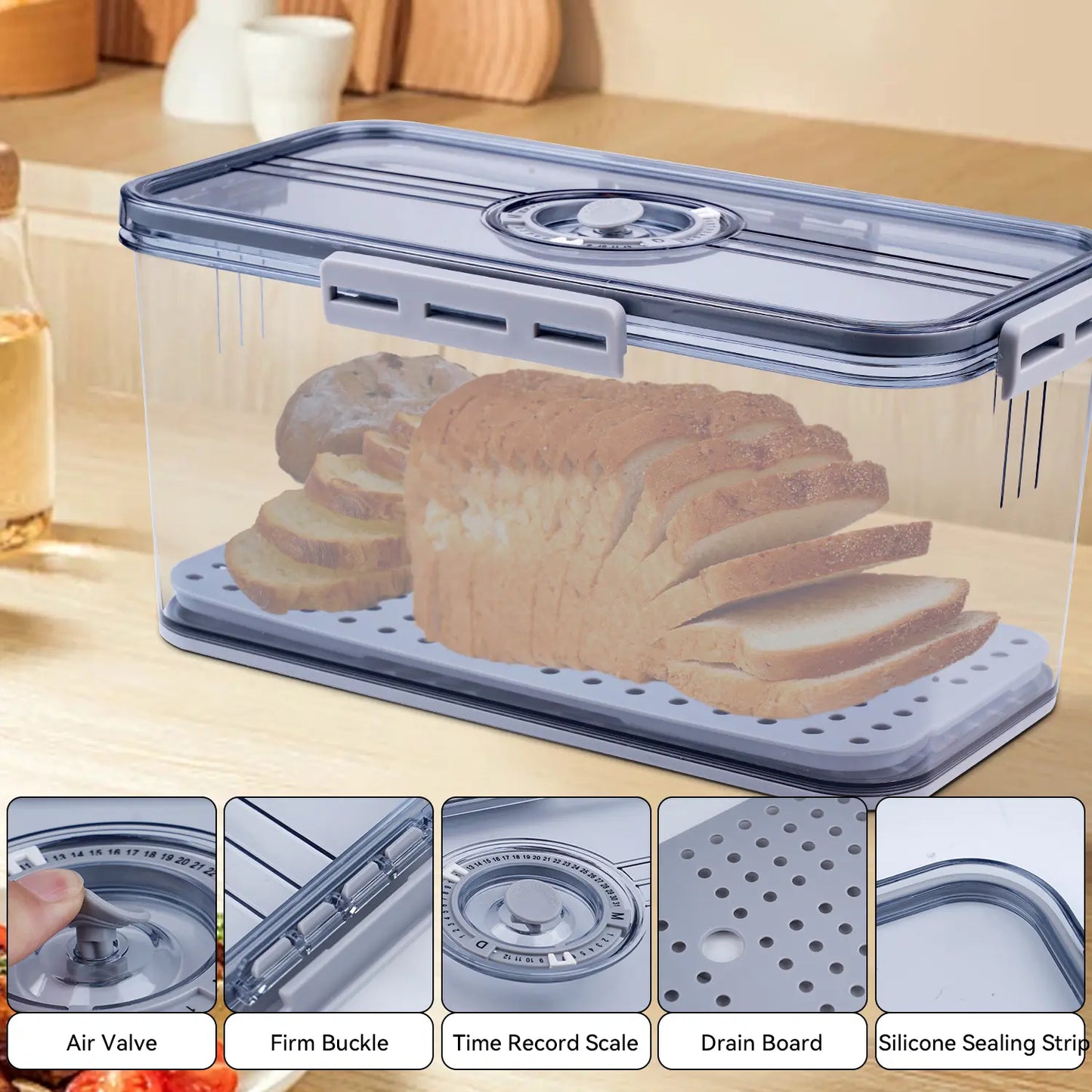 🥖 Gray Timed Sealed Bread Storage Box