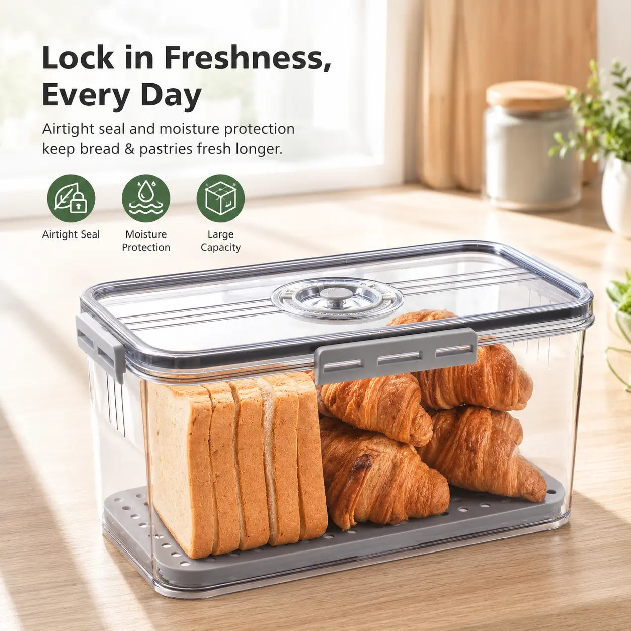 🥖 Gray Timed Sealed Bread Storage Box