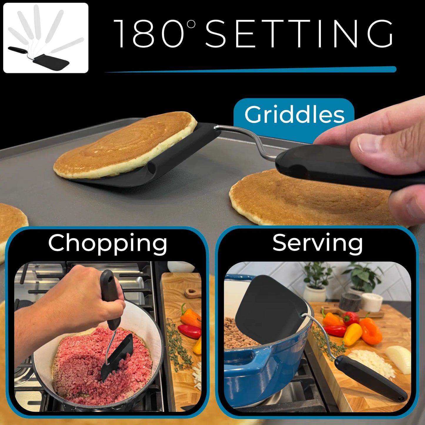 🍳 Adjustable Angle PPSU Spatula, 2 Replaceable BPA-Free Blades for Air Fryer & Griddle