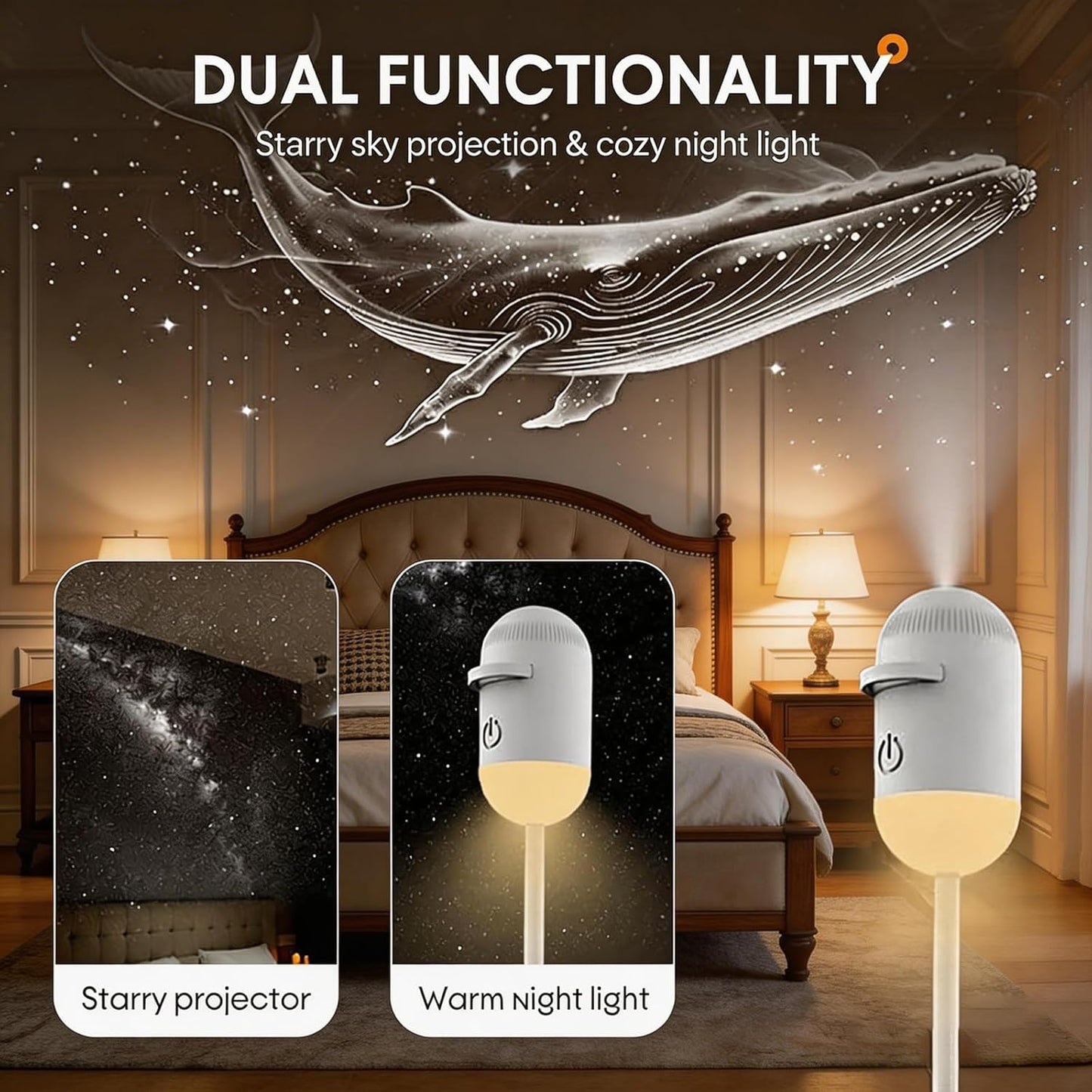 🌌 2-in-1 USB Galaxy Projector, Starry Sky Night Light for Bedroom Ceiling Decor