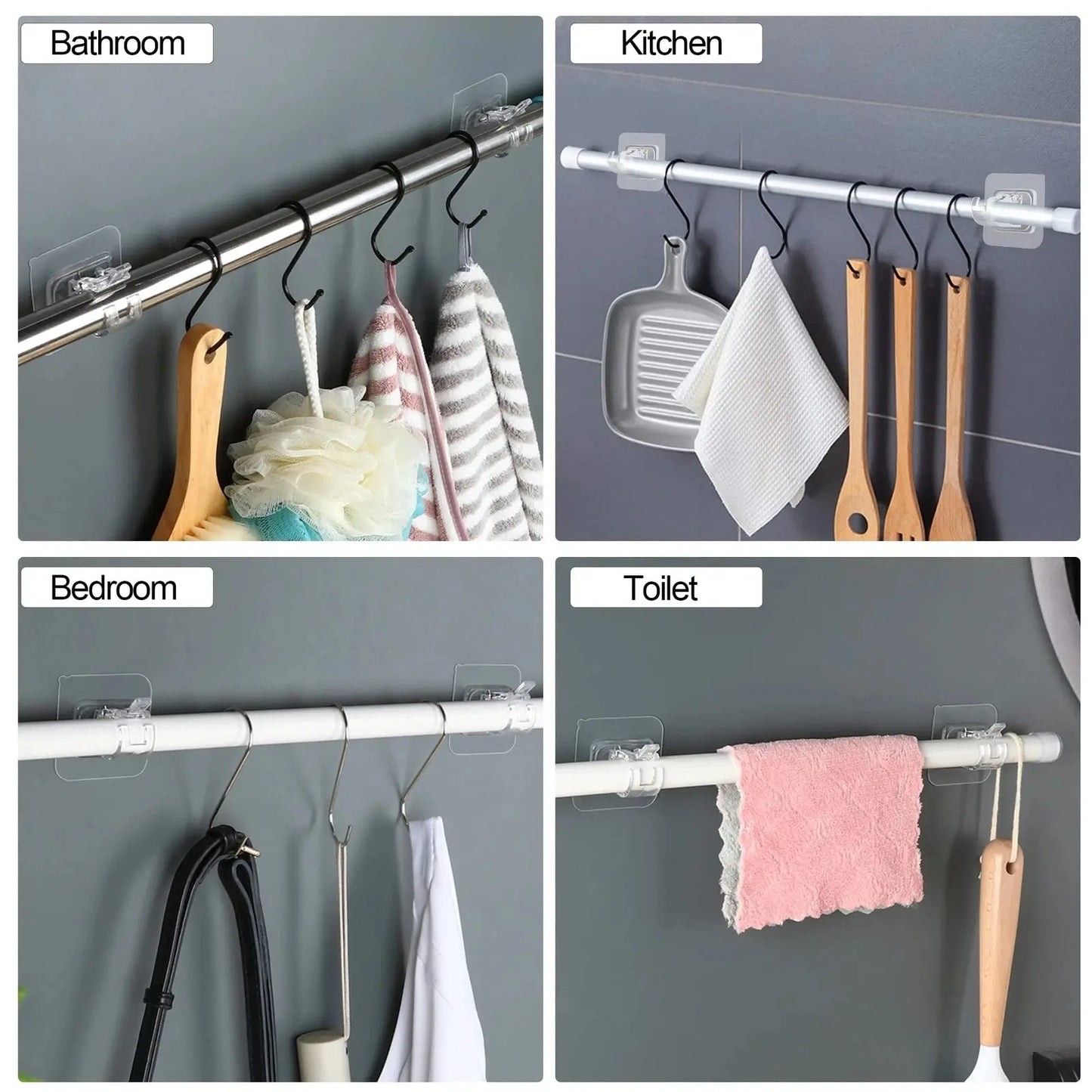 8 Pack Clear Curtain Rod Brackets, Multi-Purpose Adjustable Rod Holders for Home
