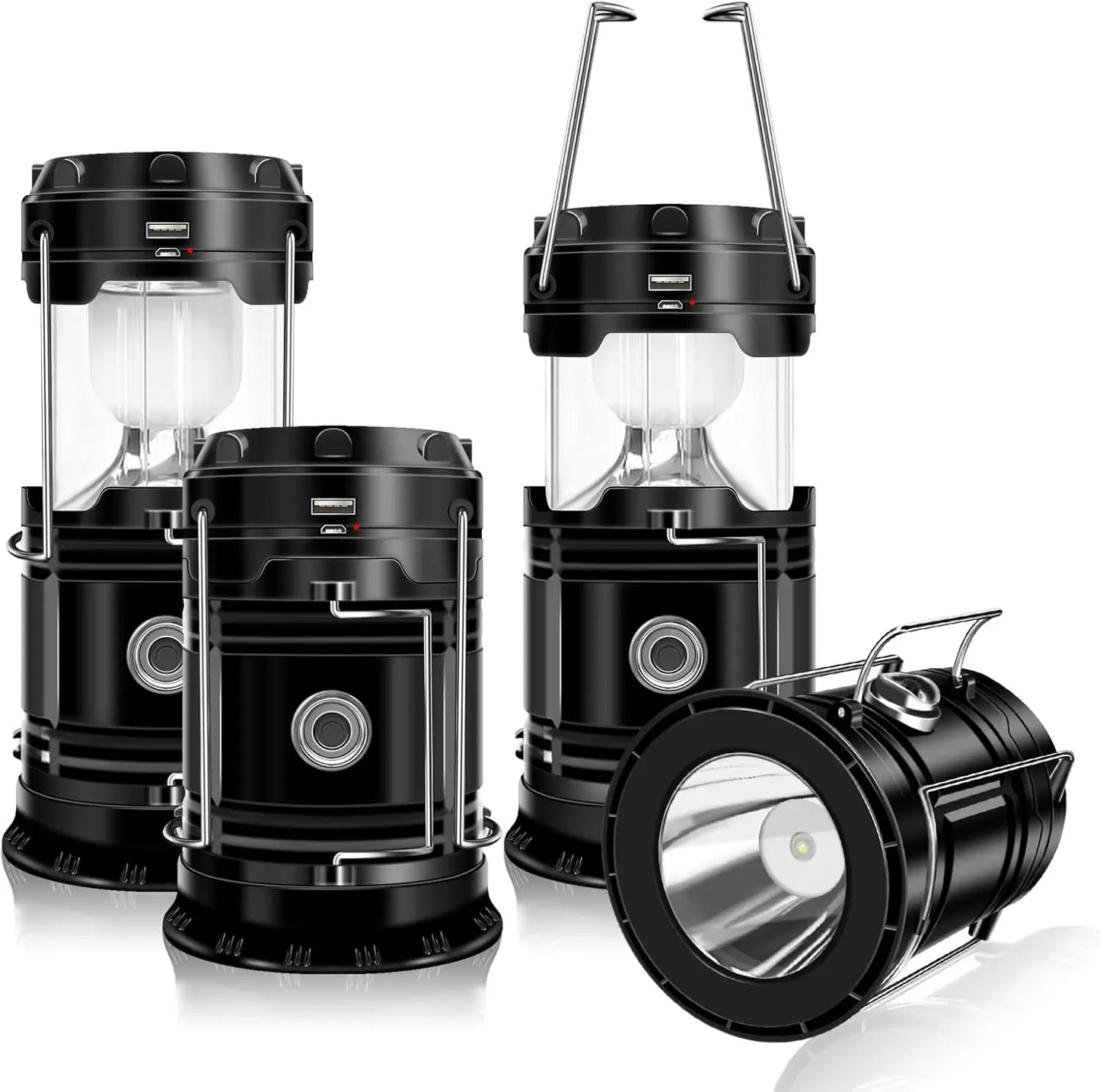 🔦Solar USB Rechargeable Collapsible Camping Lantern Flashlight, Waterproof Emergency Light
