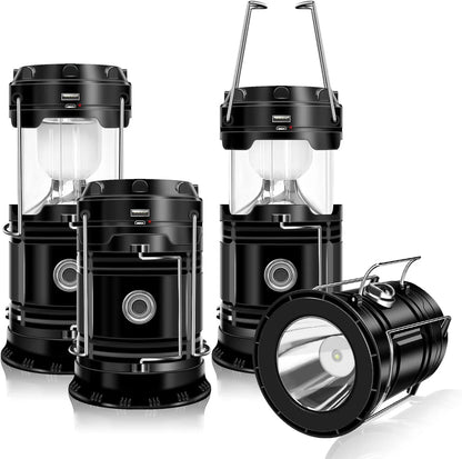 🔦Solar USB Rechargeable Collapsible Camping Lantern Flashlight, Waterproof Emergency Light