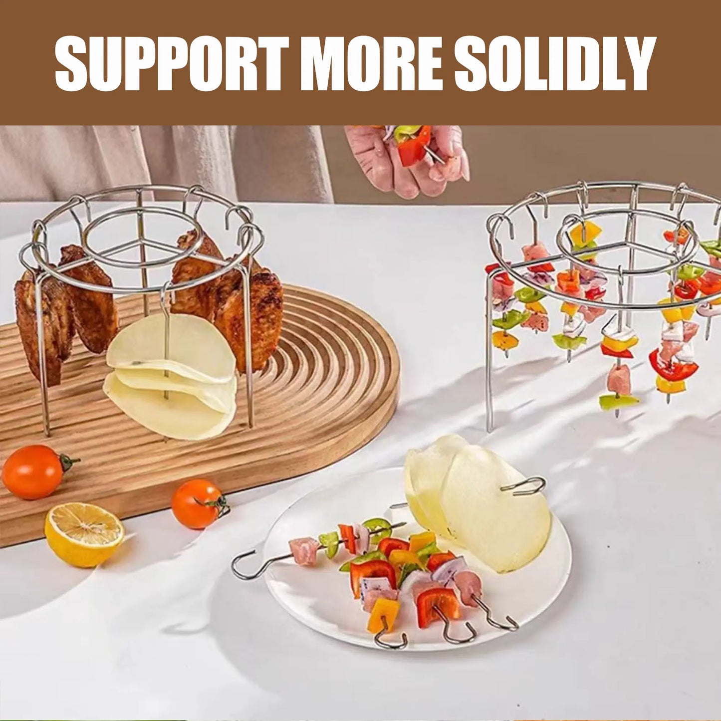 2 Pack Stainless Steel Air Fryer Skewer Rack, 360° No Flip Kabob Grill Stand
