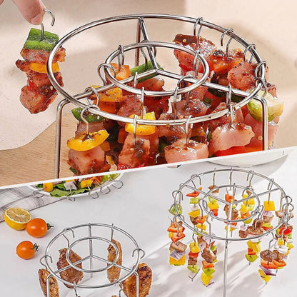 2 Pack Stainless Steel Air Fryer Skewer Rack, 360° No Flip Kabob Grill Stand